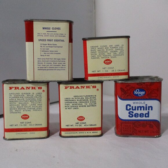 Lot of 5 Vintage OLD Metal Spice Kroger Franks Cans Tins - Picture 3 of 5